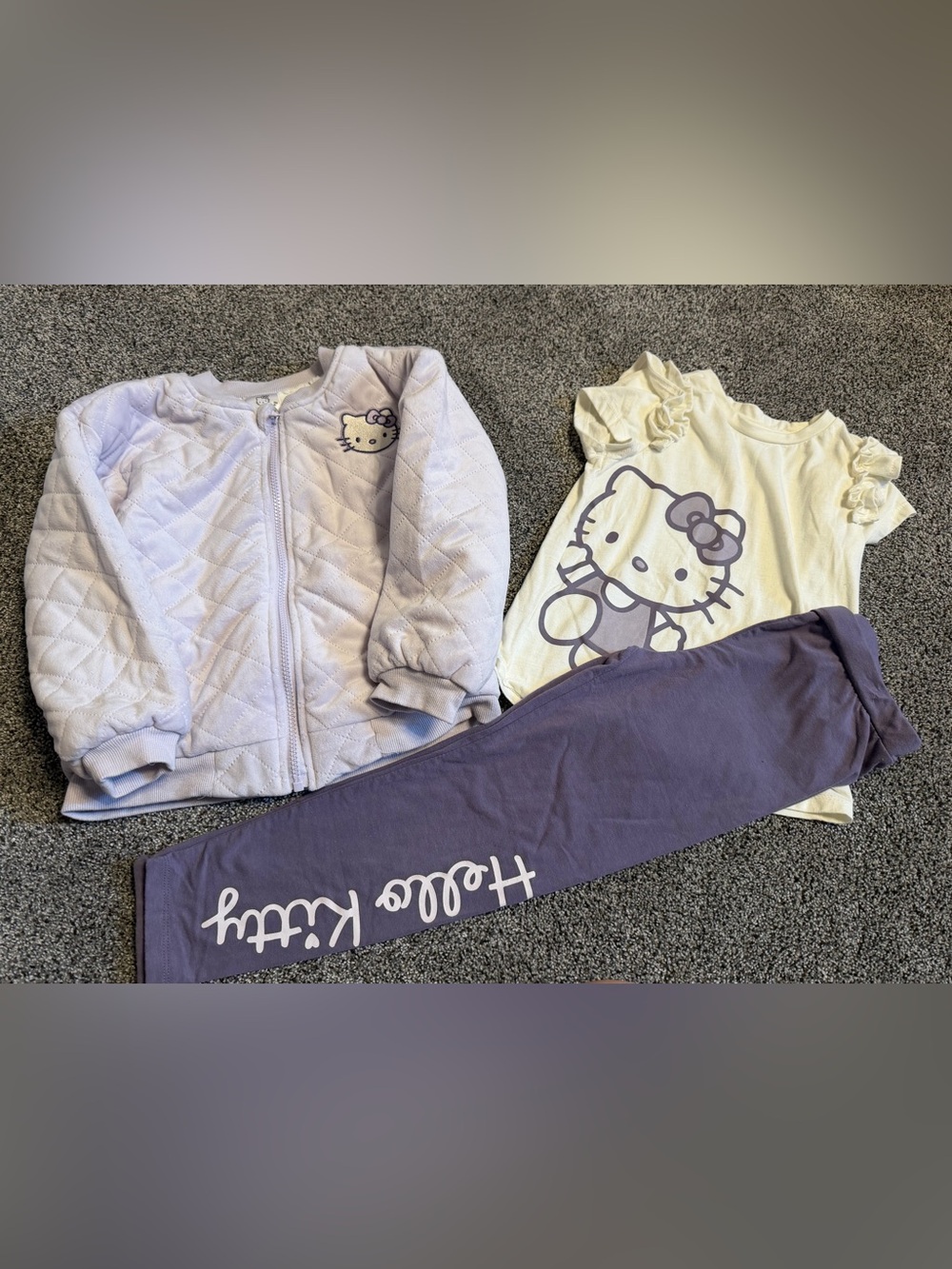 Hello Kitty Girls 3pc Outfit Set Jacket Tee Leggings Purple/White 6X